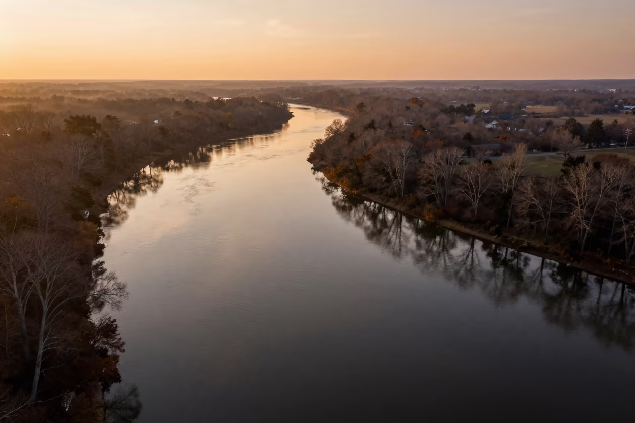 Amber Sunset Reflections on Delaware River Bend in in Delaware