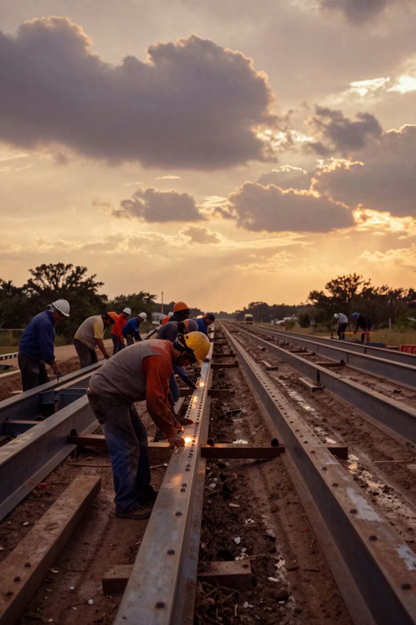 Amber Sunset Riveting Steel Bridge Oklahoma in at a muddy site access road in Oklahoma