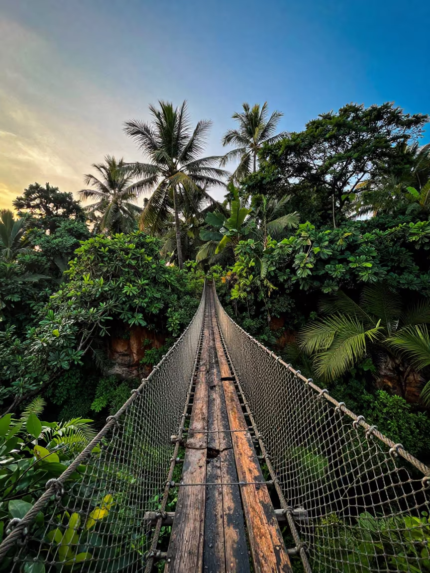 Amber Sunset Rope Bridge Kerala Gorge in in Kerala