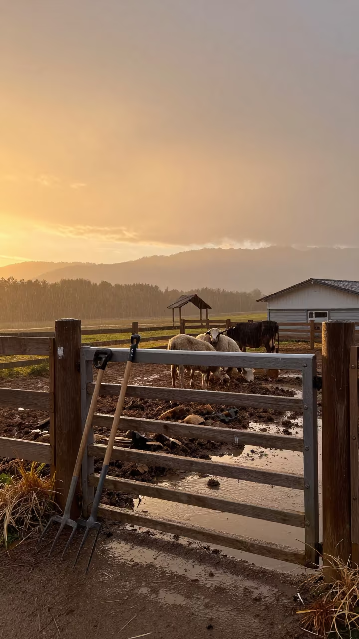 Amber Sunset Sheep Dip Gate Hokkaido Corral in inside a ranch corral in Hokkaido