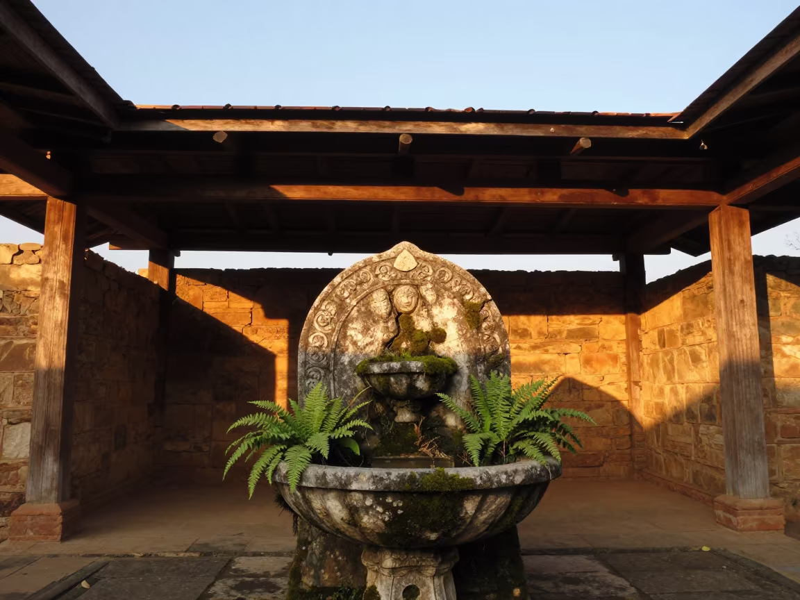 Amber Sunset Light in Sikkim Roofless Nave in inside a roofless nave in Sikkim