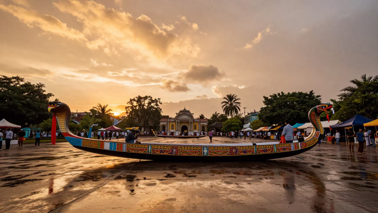 Amber Sunset Snake Boat Festival in Potosi Square in at a public square during a festival in Potosi