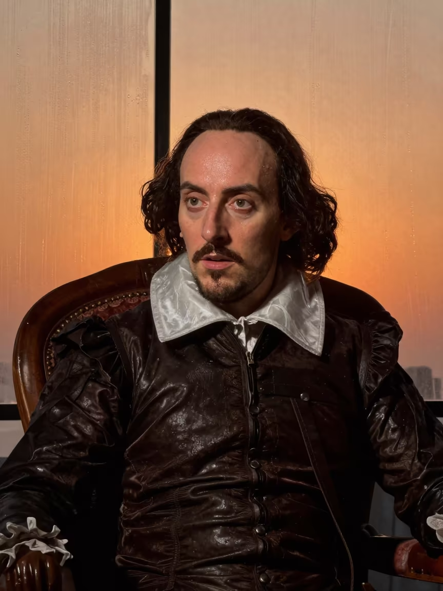 Amber Sunset Soliloquy Sharjah Thrust Stage in on a velvet chair near Sharjah