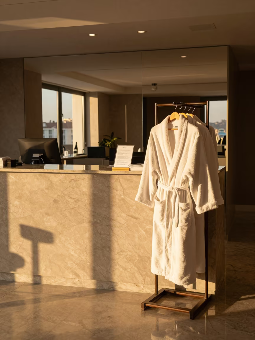 Amber Sunset Spa Robe Racks Sarajevo Reception in inside a spa reception in Sarajevo