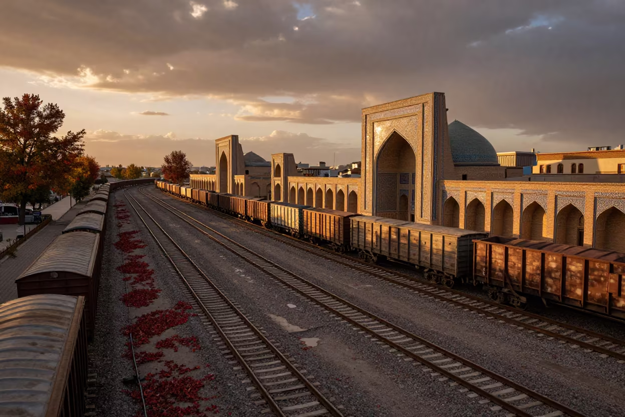 Amber Sunset Train Yard Near Shah-i-Zinda Samarkand in near Shah-i-Zinda, Samarkand