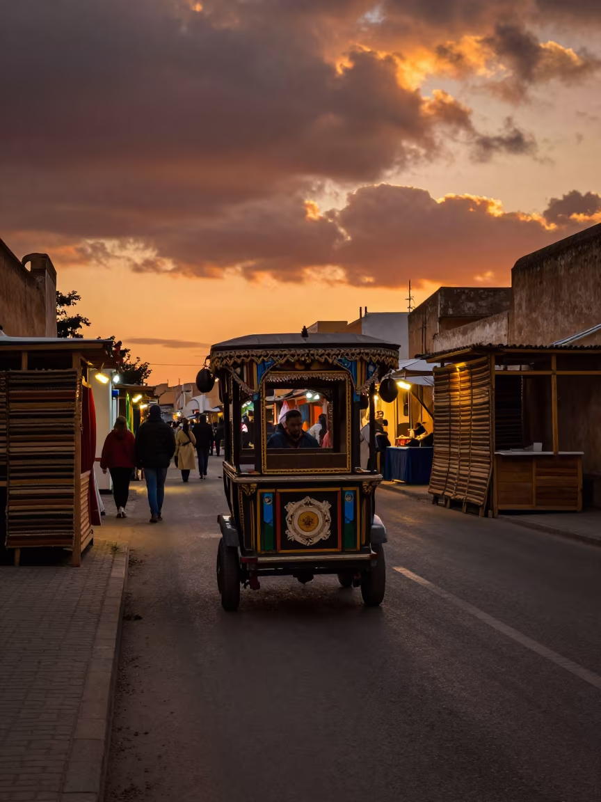 Amber Sunset Trolley at El Jadida Night Market in at a night market near El Jadida