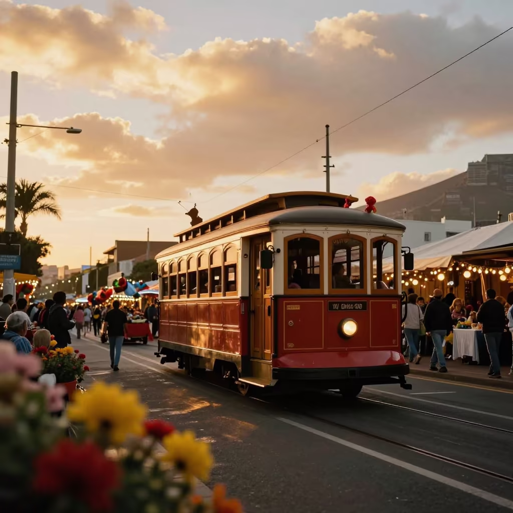 Amber Sunset Trolley Parade Cape Town Night Market in at a night market in Cape Town
