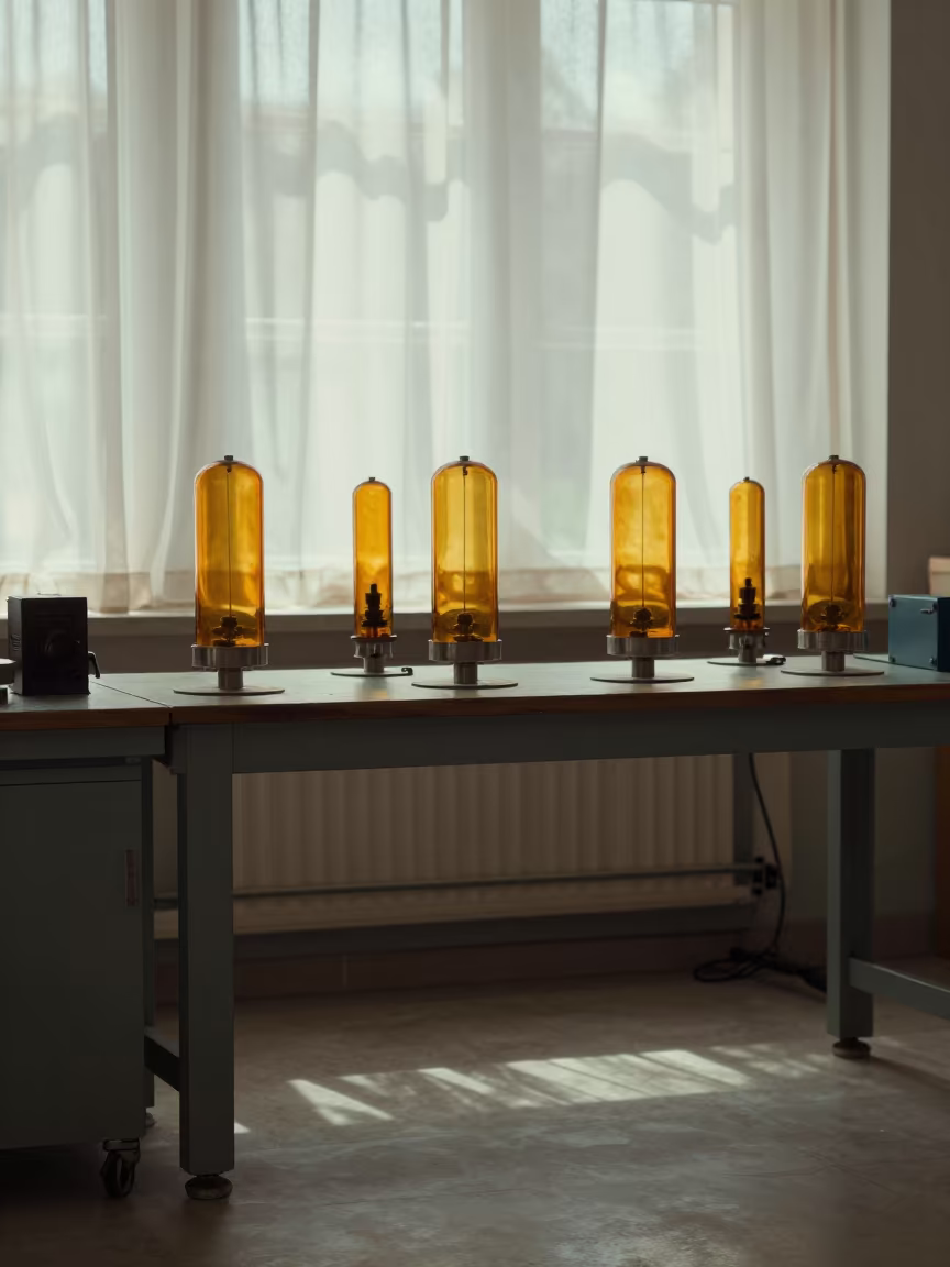 Amber Tubes on Isfahan Engineering Bench Midday in at an engineering workbench in Isfahan