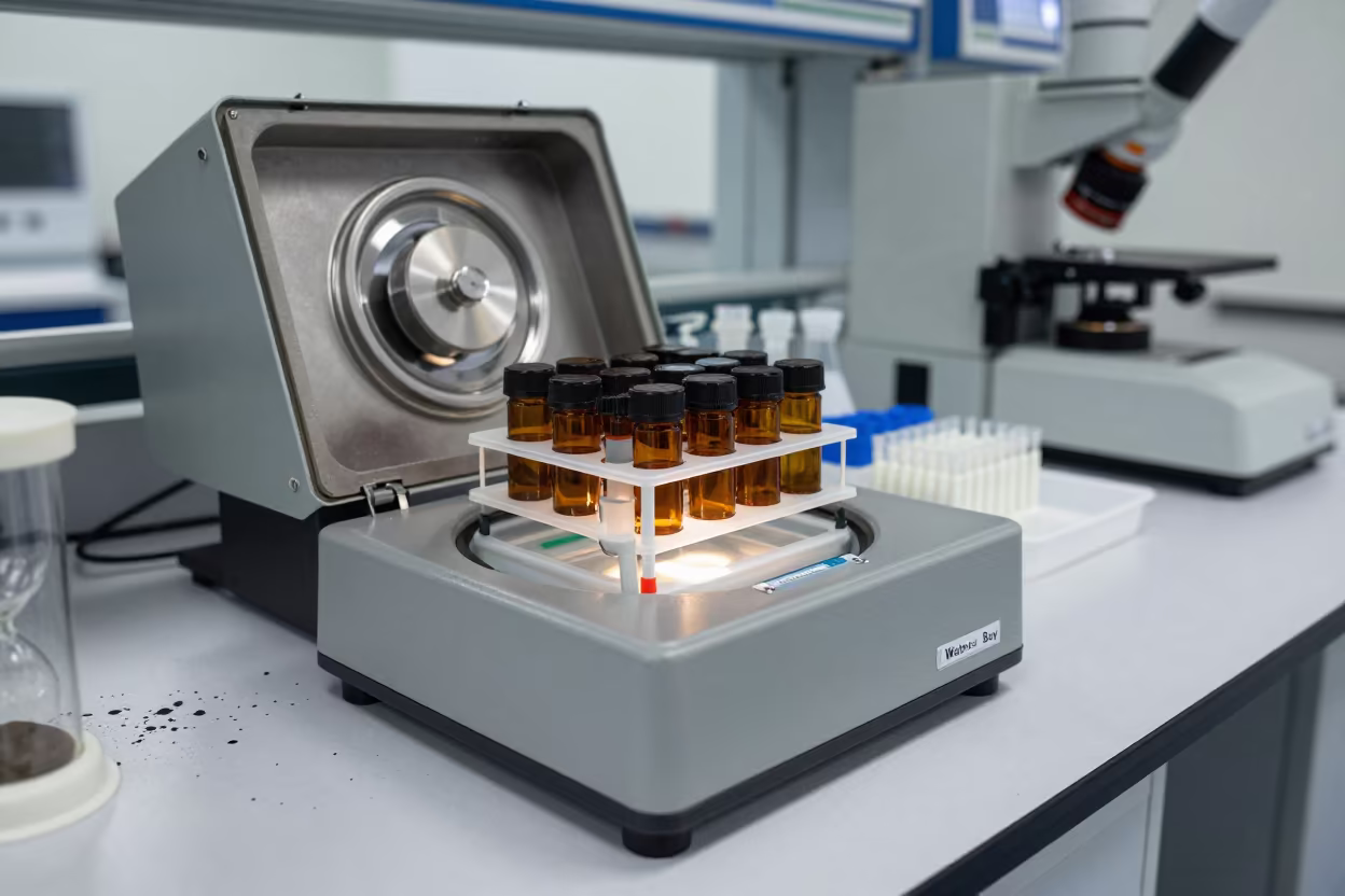 Amber Vials and Pipettes in Walvis Bay Lab in inside a clean room in Walvis Bay