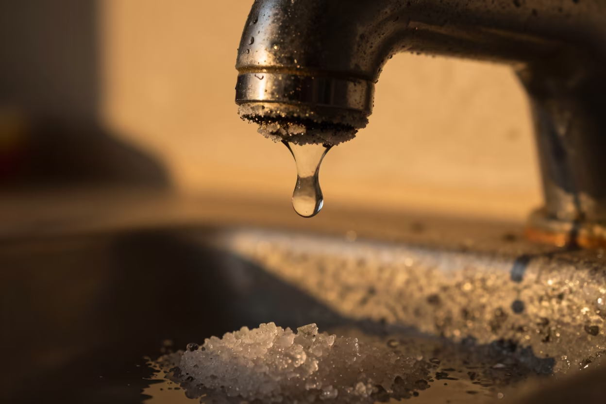 Amber Water Drop on Salt Crystals St Louis in on salt crystals along a pan rim in St Louis