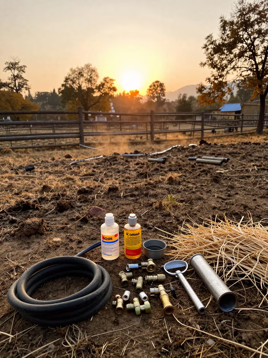 Amber Sunset Valve Repair Kit Muddy Paddock in along a muddy paddock fence in Sikkim