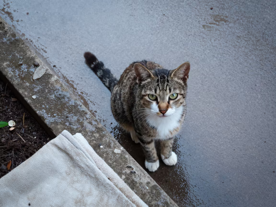 American Bobtail Cat at Garden Edge in near a garden edge with soft morning light and an uncluttered background in Sheikhupura