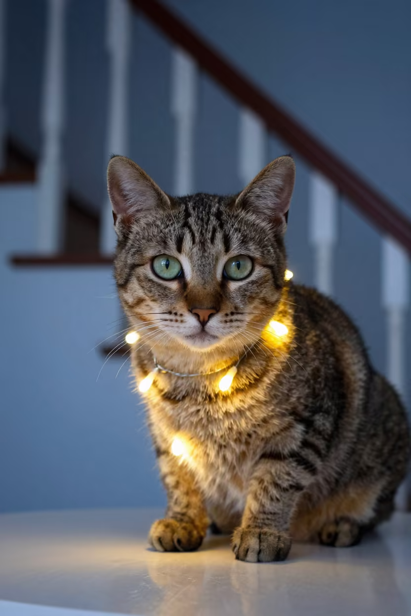American Bobtail Cat Portrait in Çorum Studio in in a quiet portrait studio with a plain backdrop and eye-level framing in Çorum