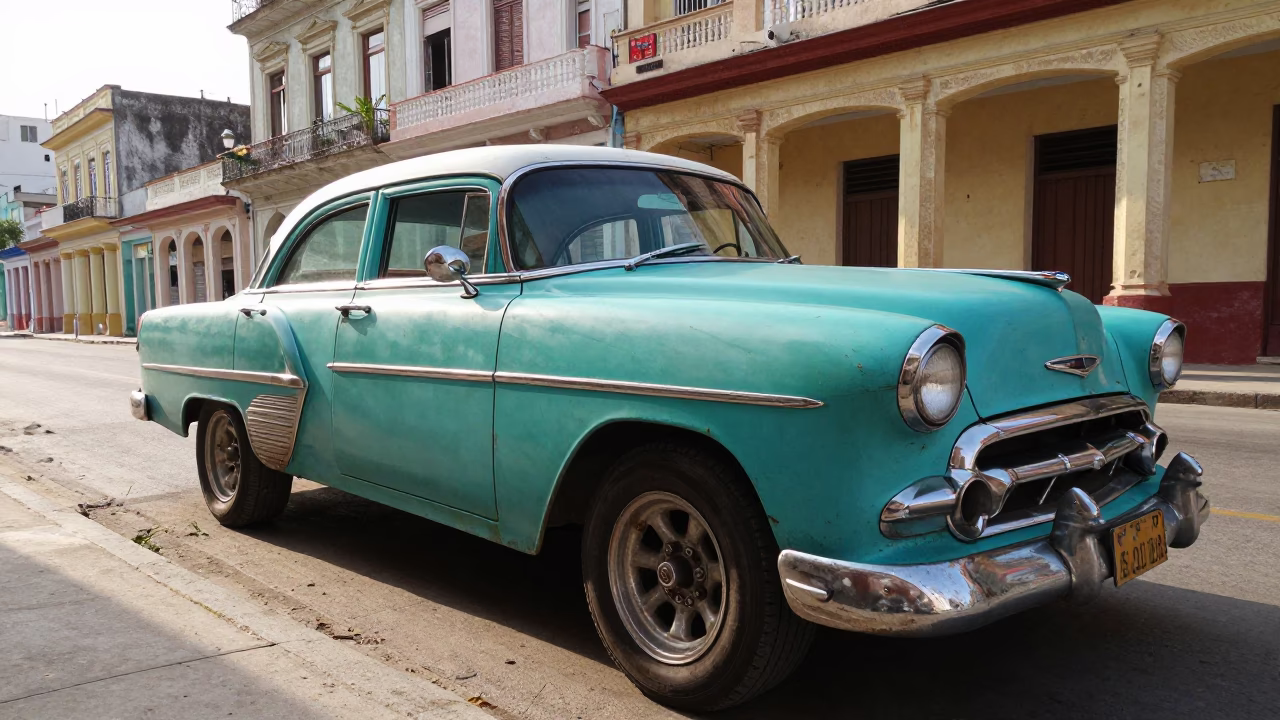 American Car in Havana at The Late Morning Light in in Havana, Cuba