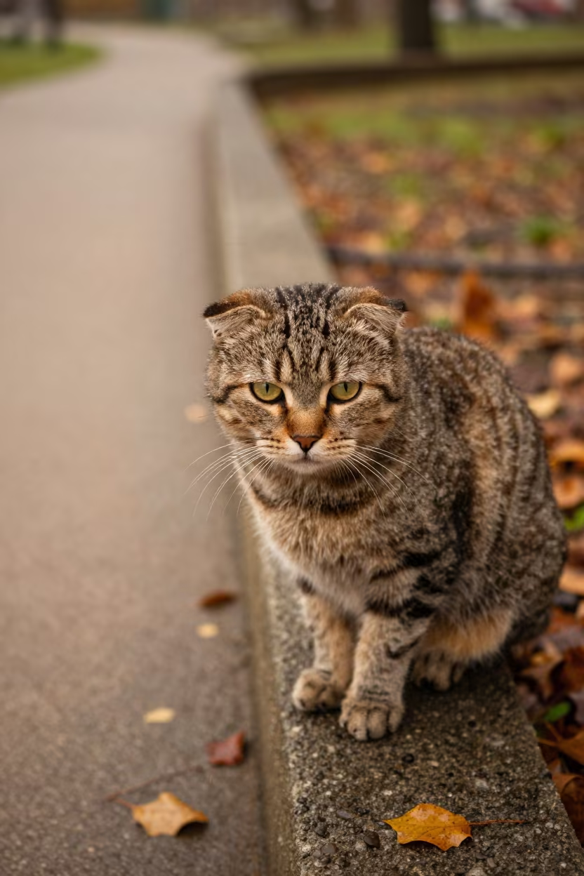 American Curl Cat on Park Wall in Akure in along a quiet park path with soft open shade and a clean background in Akure