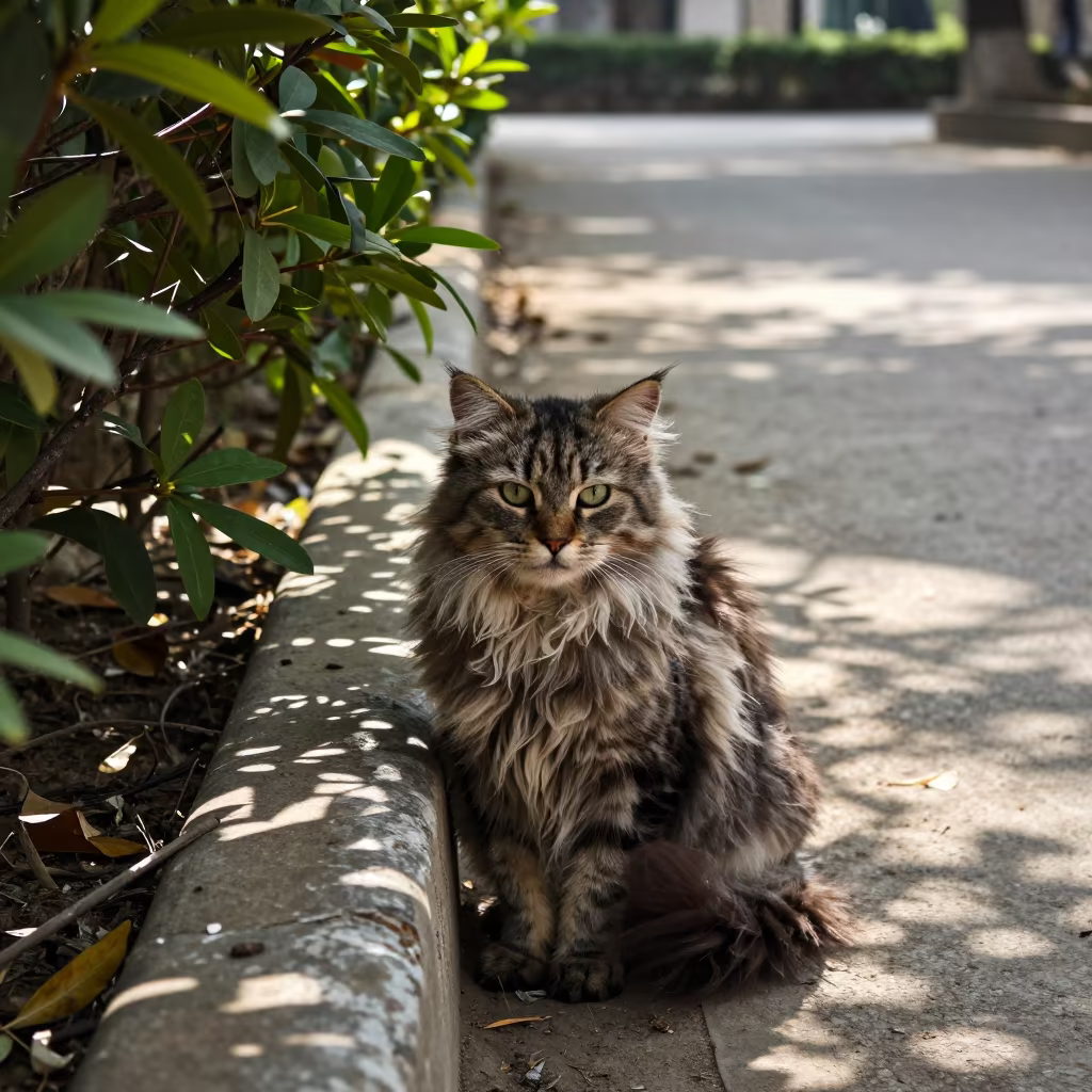 American Curl Longhair by Quiet Park Path in along a quiet park path with soft open shade and a clean background in Aligarh