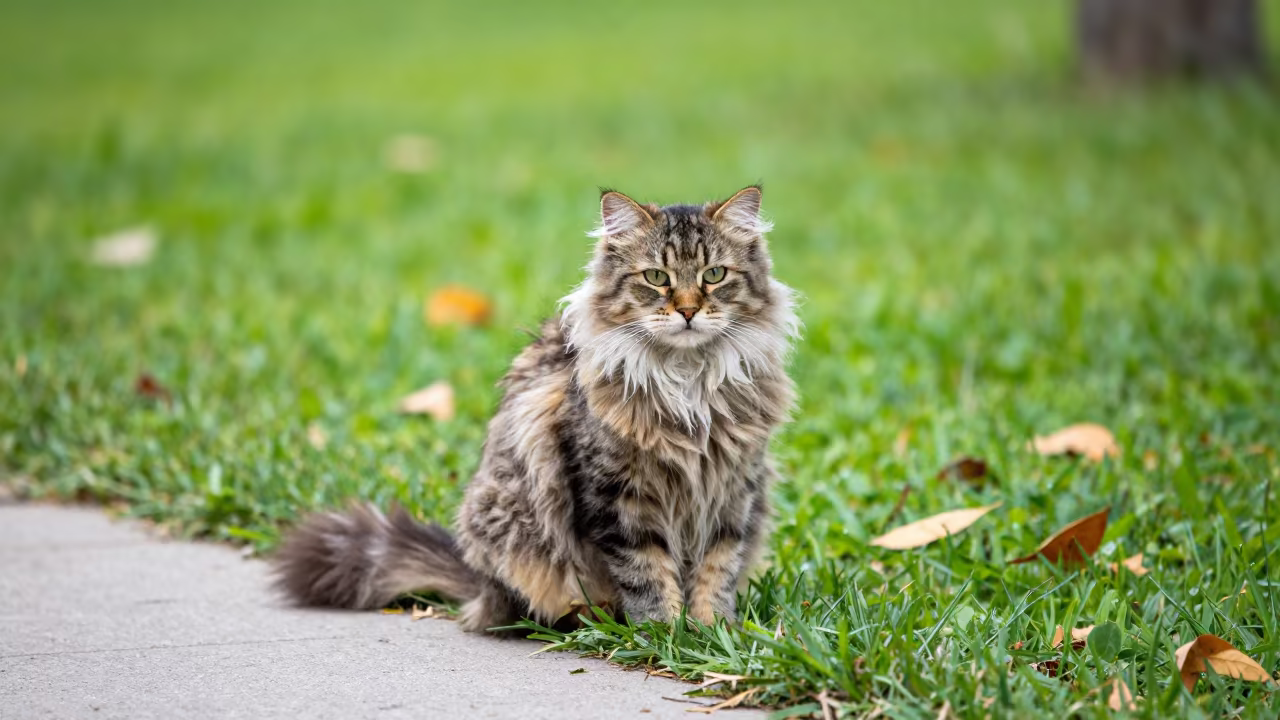 American Curl Longhair Cat Park Path Taldyqorğan in along a quiet park path with soft open shade and a clean background in Taldyqorğan