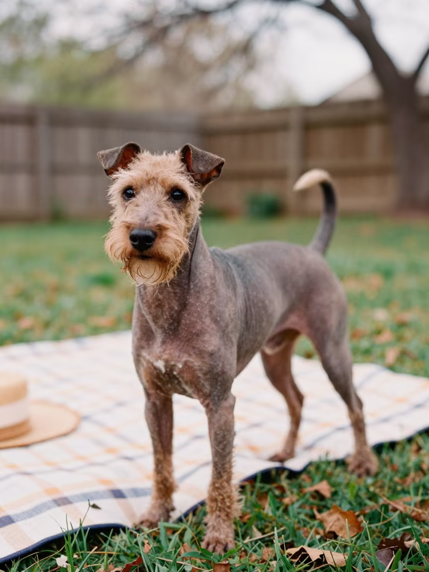 American Hairless Terrier in Austin Garden Edge in near a garden edge with soft morning light and an uncluttered background in Austin