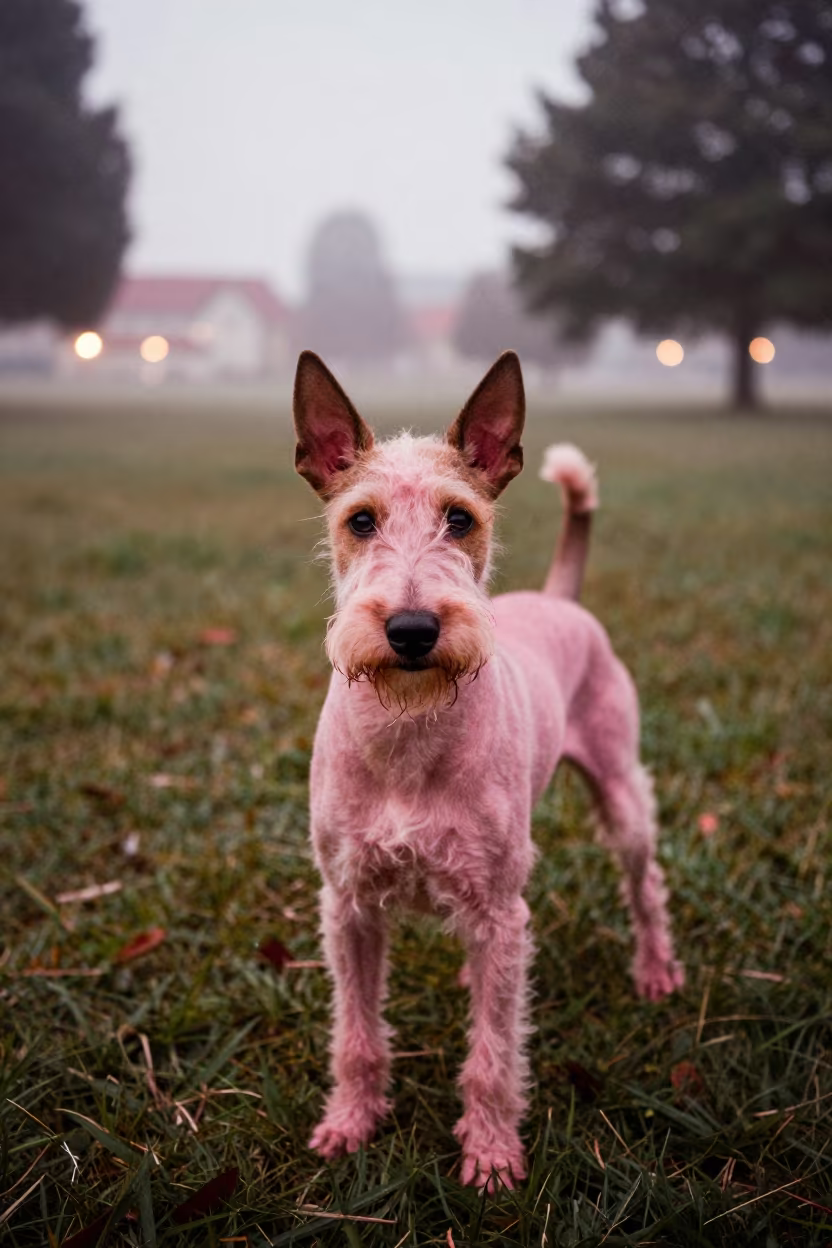American Hairless Terrier Portrait in Siguiri Park in along a quiet park path with soft open shade and a clean background in Siguiri