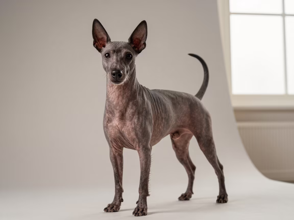 American Hairless Terrier Portrait in Studio in in a quiet portrait studio with a plain backdrop and eye-level framing near Espoo