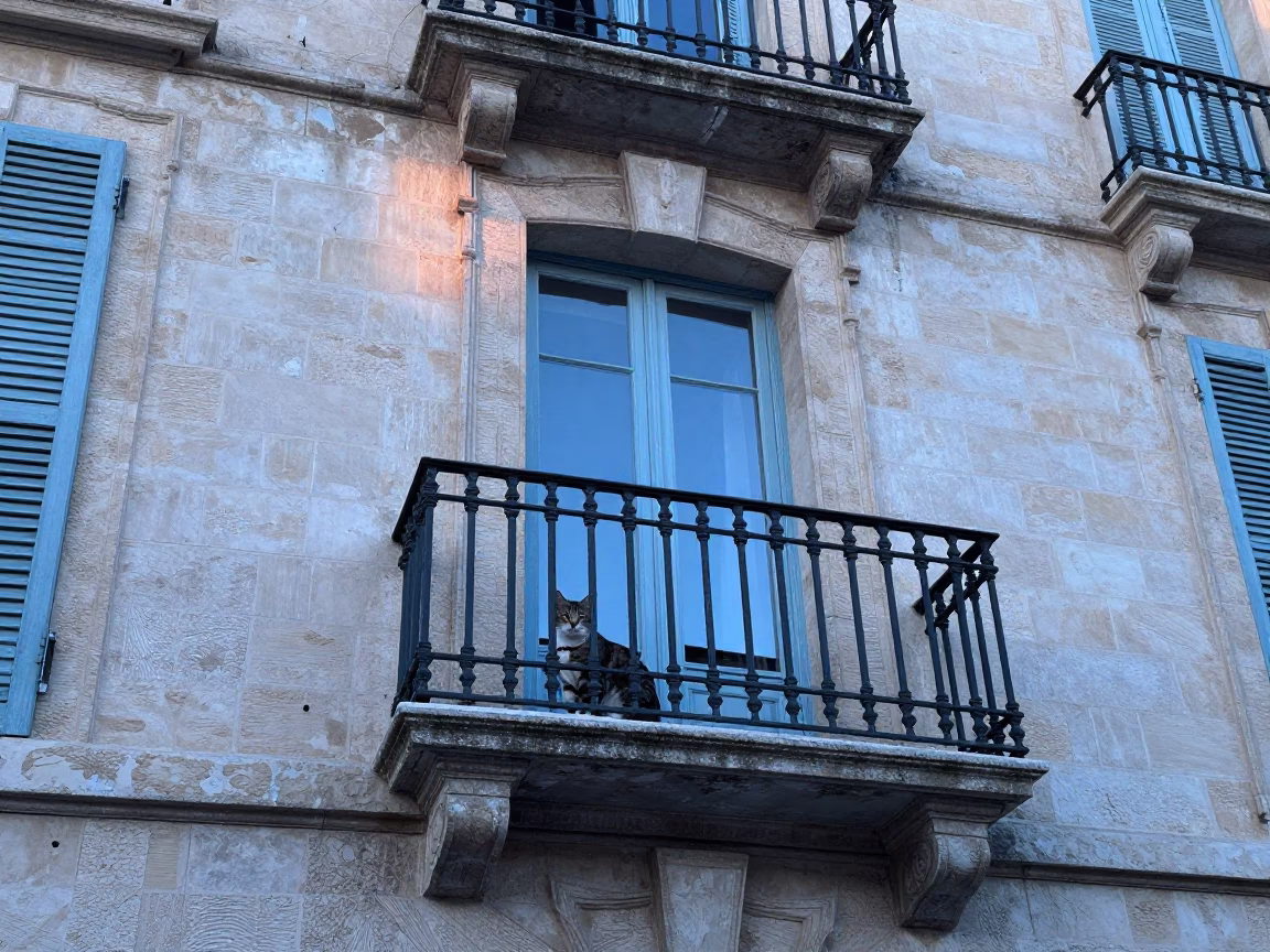 American Shorthair Cat Dawn Light in Marseille at First Light Of Dawn in in Marseille, France