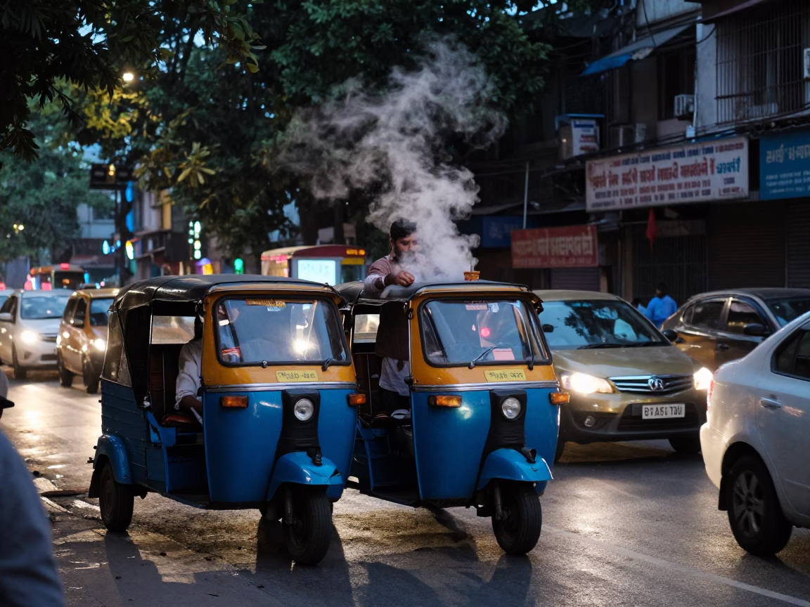Amidst Traffic in Delhi in in Delhi, India