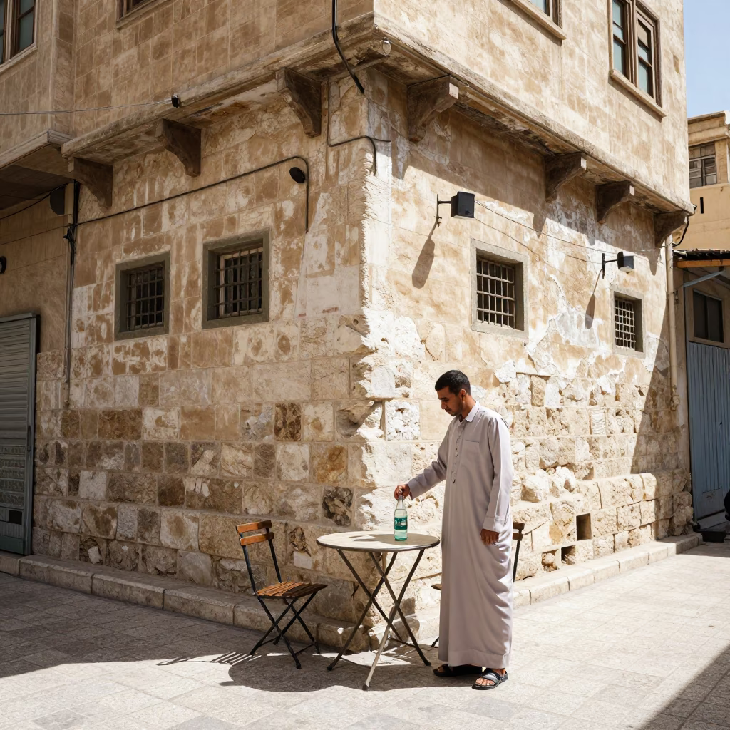 Amman Cafe Afternoon at Flat Noon Light in in Amman, Jordan