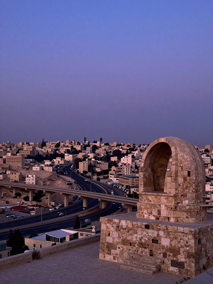 Amman Flyover Stack at Indigo Twilight After Sunset in in Amman, Jordan
