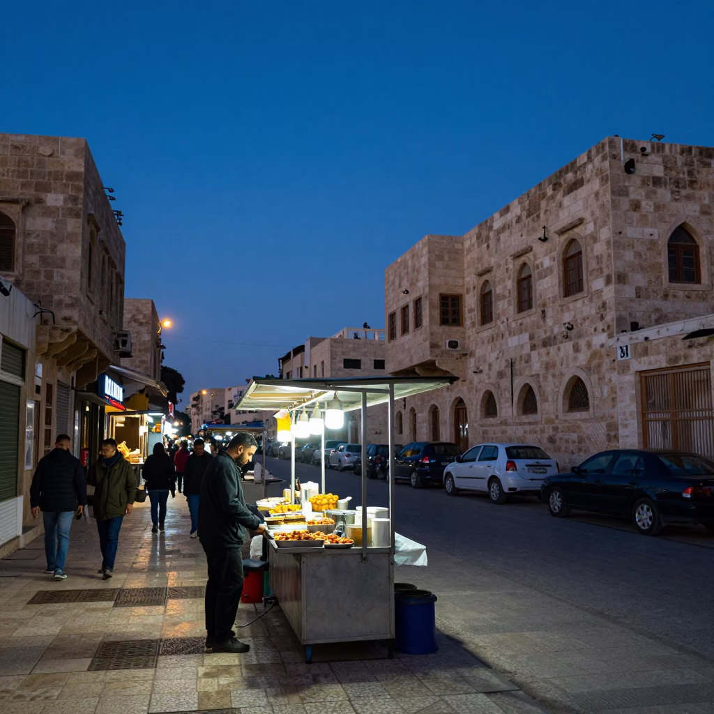 Amman Food Stall at Indigo Twilight After Sunset in in Amman, Jordan