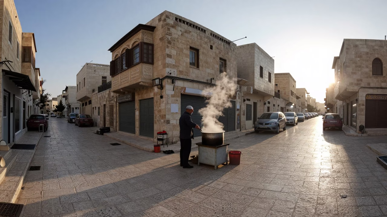 Amman Jordan Before Dawn Street Scene with Tea and Local Interaction in in Amman, Jordan