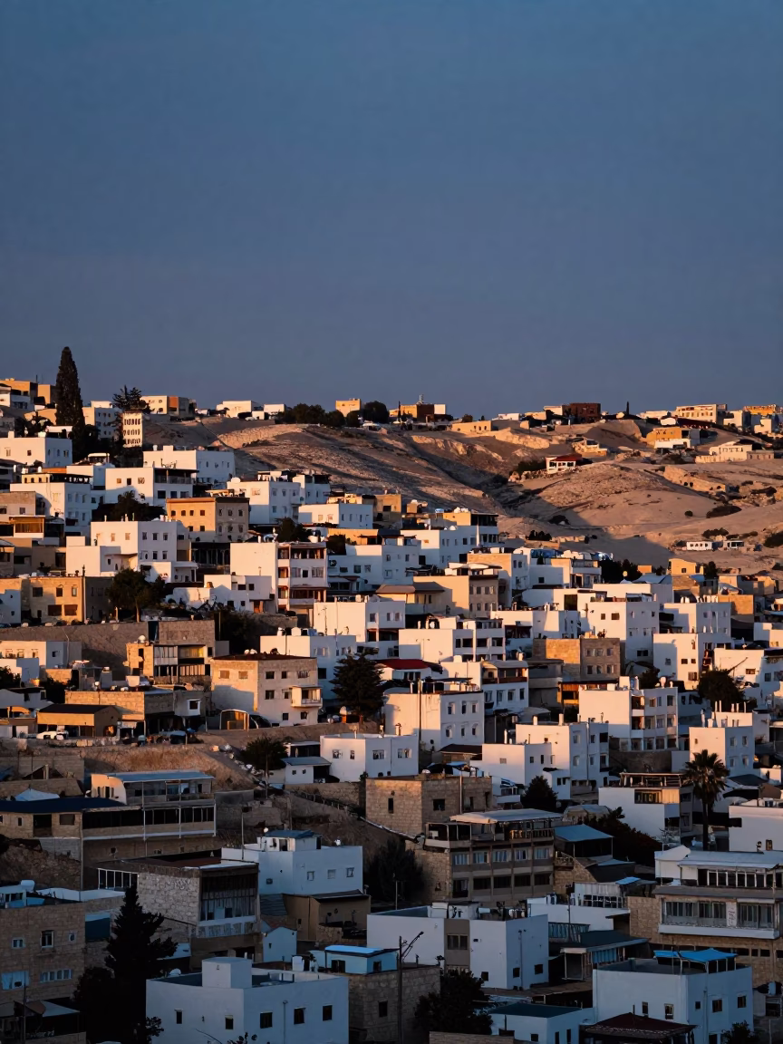 Amman Jordan Dawn Panorama White Buildings and Hilly Urban Landscape Before Sunrise in in Amman, Jordan