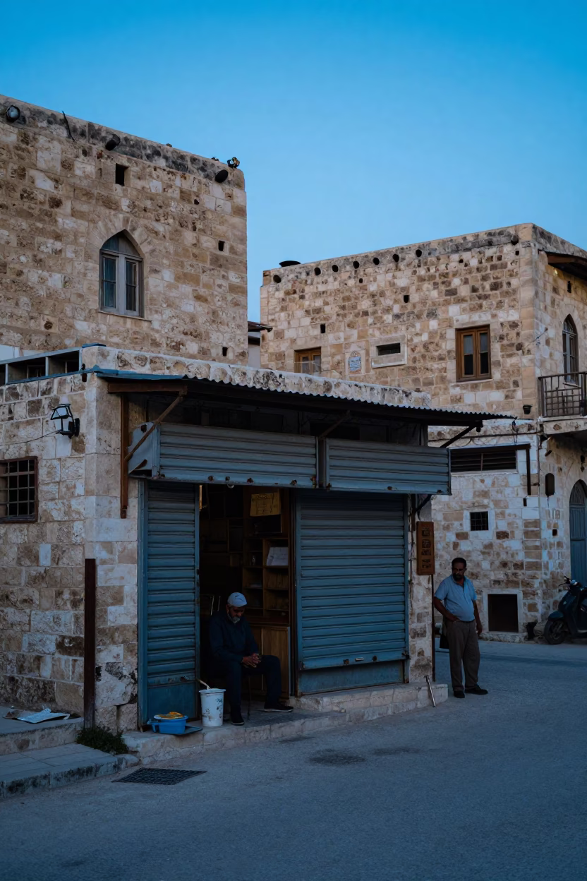 Amman Jordan Dawn Street Scene with Local Shopkeeper and Traditional Tea Service in in Amman, Jordan