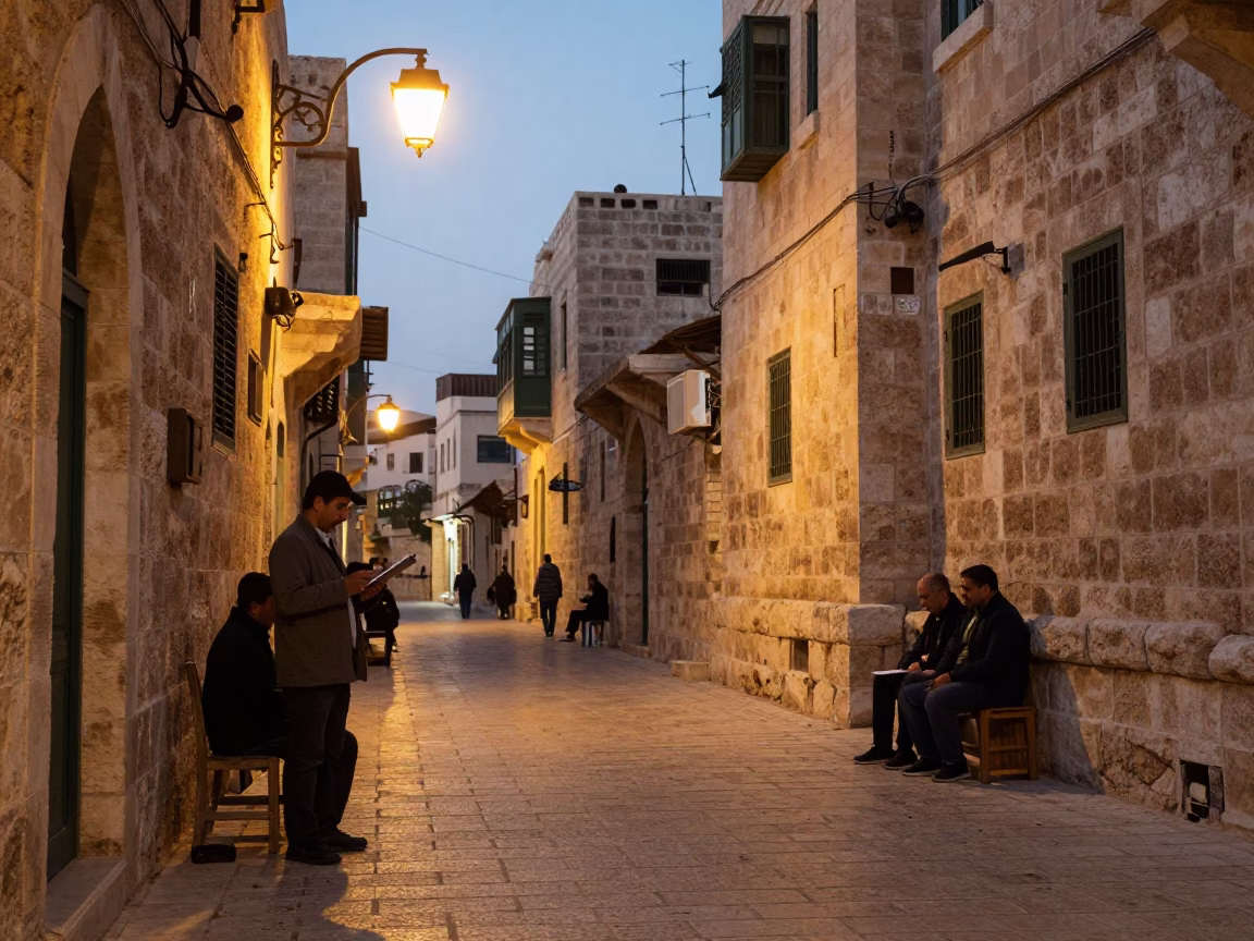 Amman Jordan Early Evening Street Scene with Clipboard and Local Interaction in in Amman, Jordan