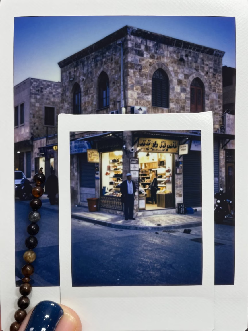 Amman Jordan Evening Blue Hour Street Scene with Prayer Beads and Local Life in in Amman, Jordan