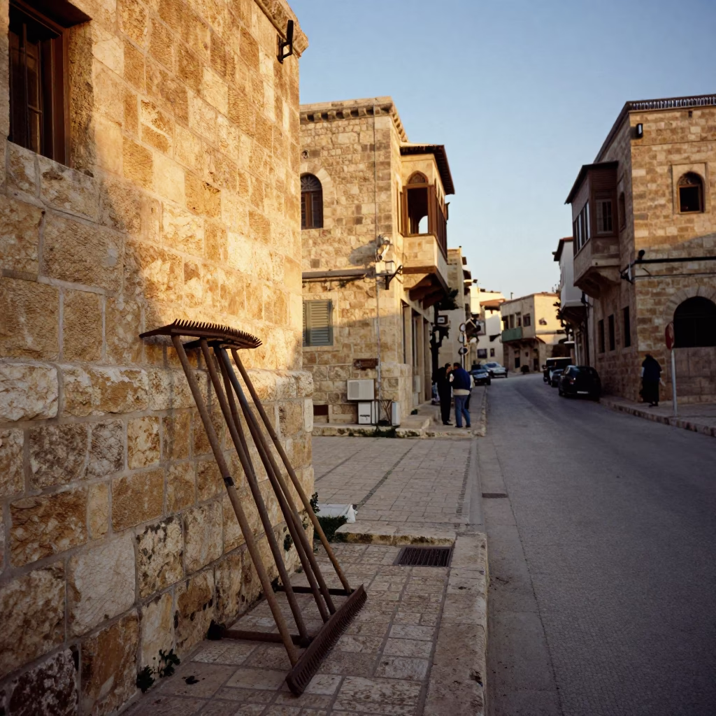 Amman Jordan Evening Street Scene with Rake Heads and Stone Architecture in in Amman, Jordan