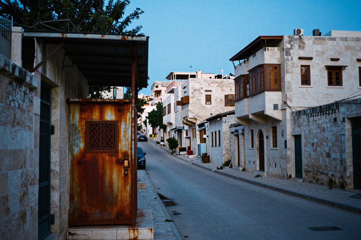 Amman Jordan Evening Street Scene with Rusty Sill and Stair Rail in in Amman, Jordan