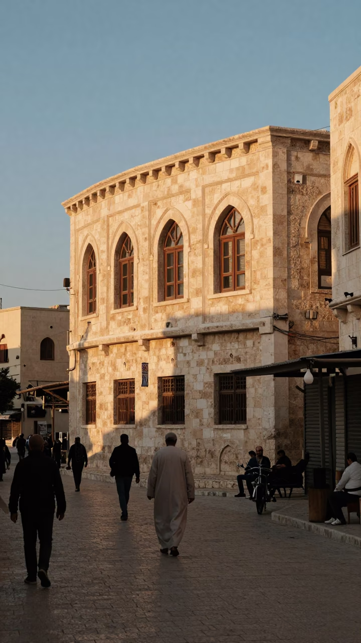 Amman Jordan Evening Street Scene with Stone Architecture and Local Life in in Amman, Jordan