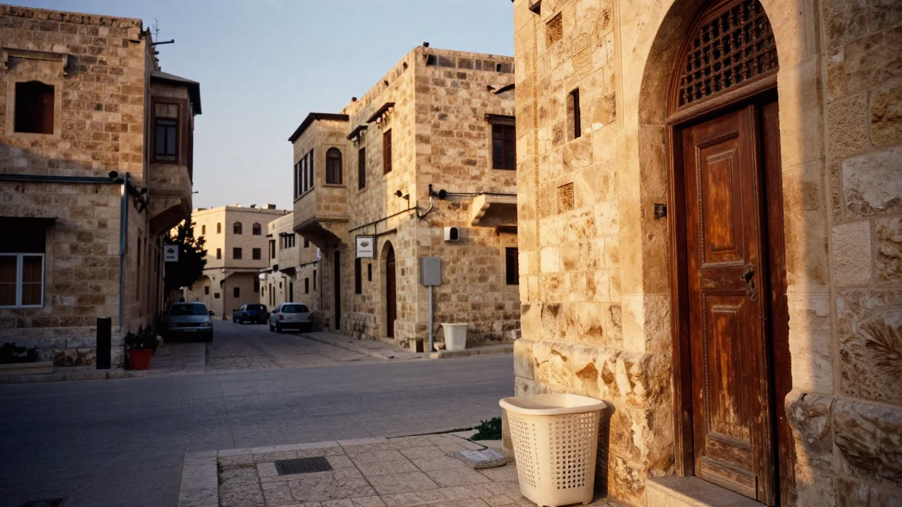 Amman Jordan Evening Street Scene with Traditional Stone Architecture and Local Life in in Amman, Jordan