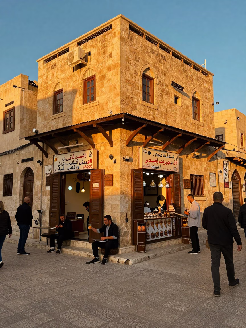 Amman Jordan Evening Street Scene with Traditional Tea and Local Life in in Amman, Jordan