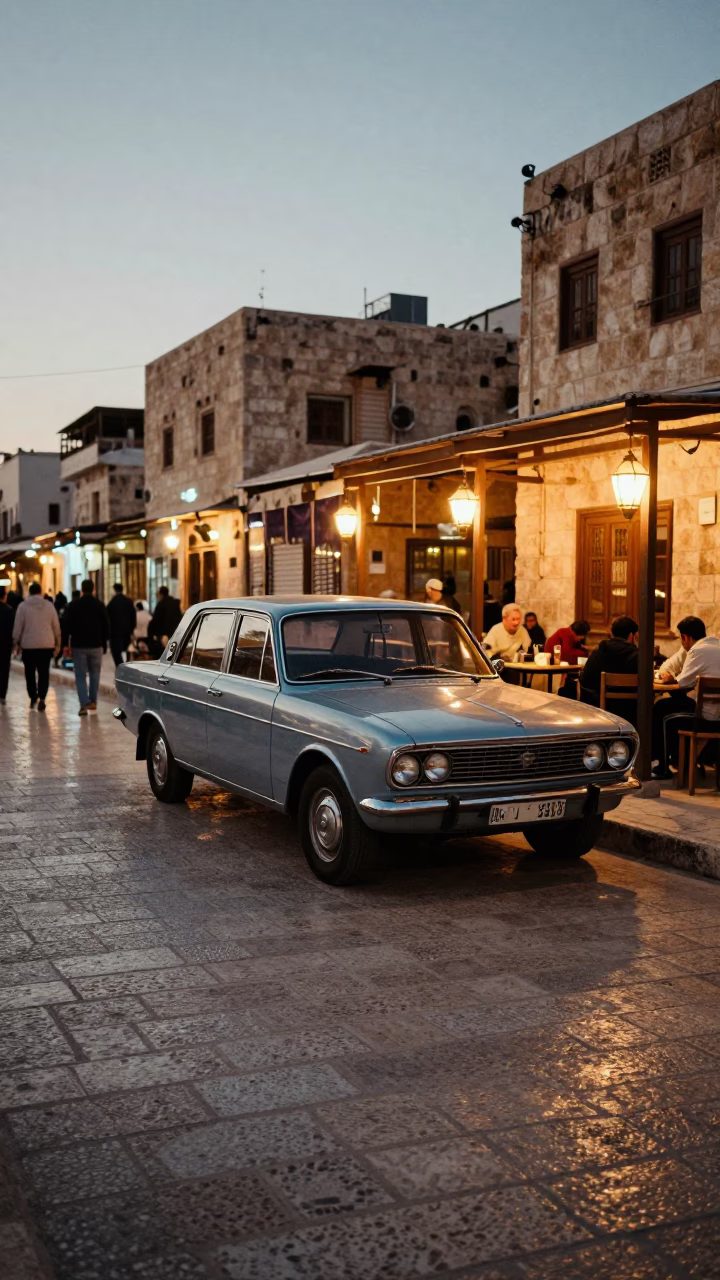 Amman Jordan Evening Street Scene with Vintage Car and Local Life in in Amman, Jordan