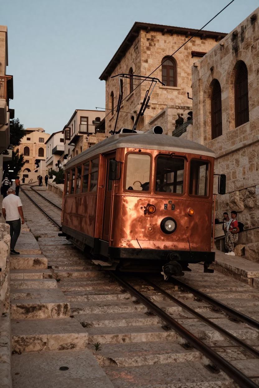 Amman Jordan Funicular Railway Climb Copper Dusk Light Street Scene in in Amman, Jordan
