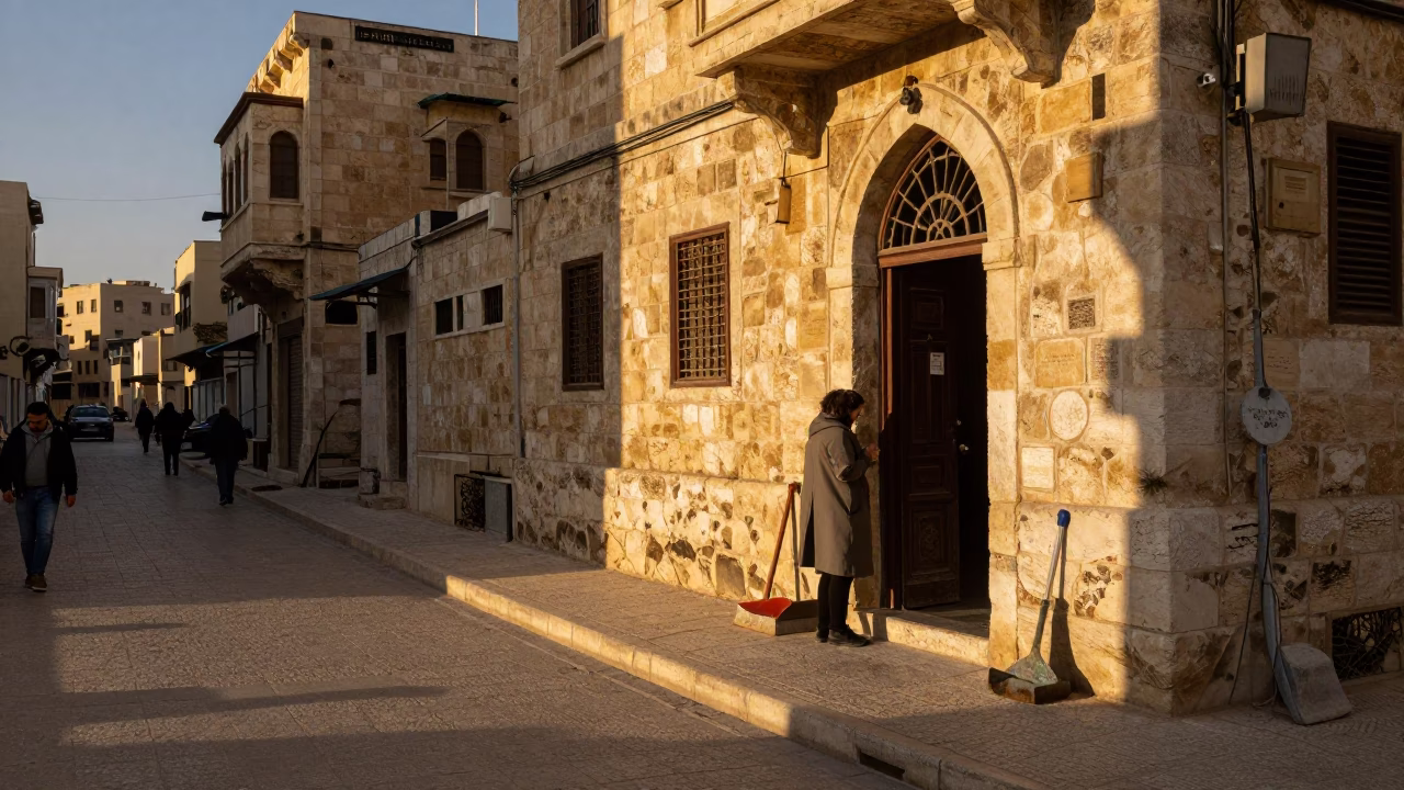 Amman Jordan Golden Hour Street Scene with Boot Scraper and Dusty Handle in in Amman, Jordan
