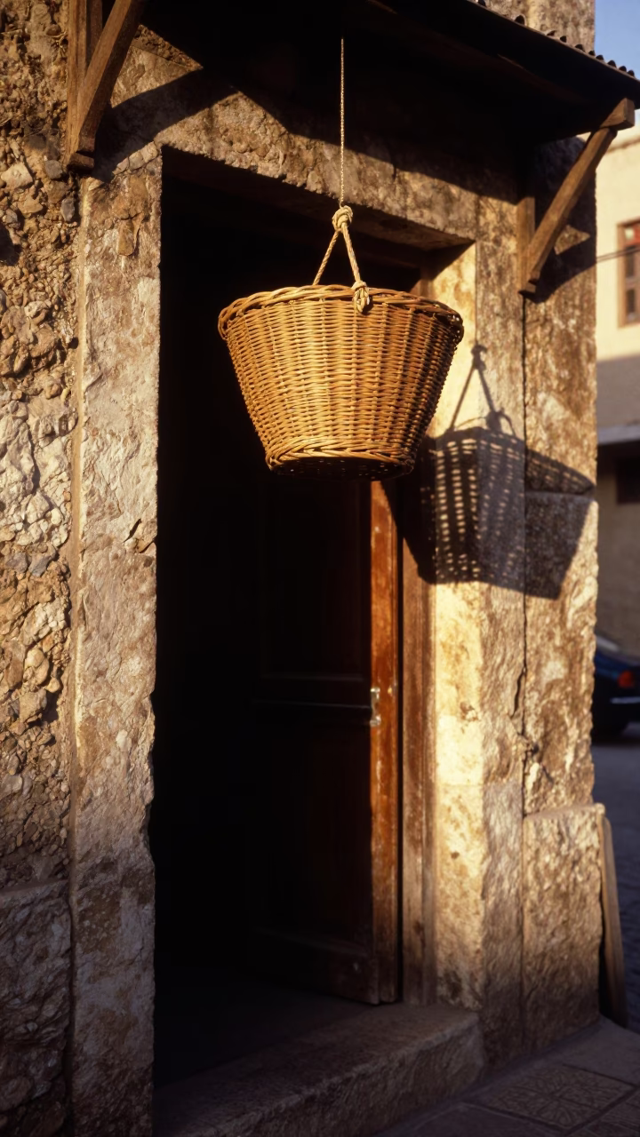 Amman Jordan Golden Hour Street Scene with Wicker Shadow and Twine Texture in in Amman, Jordan