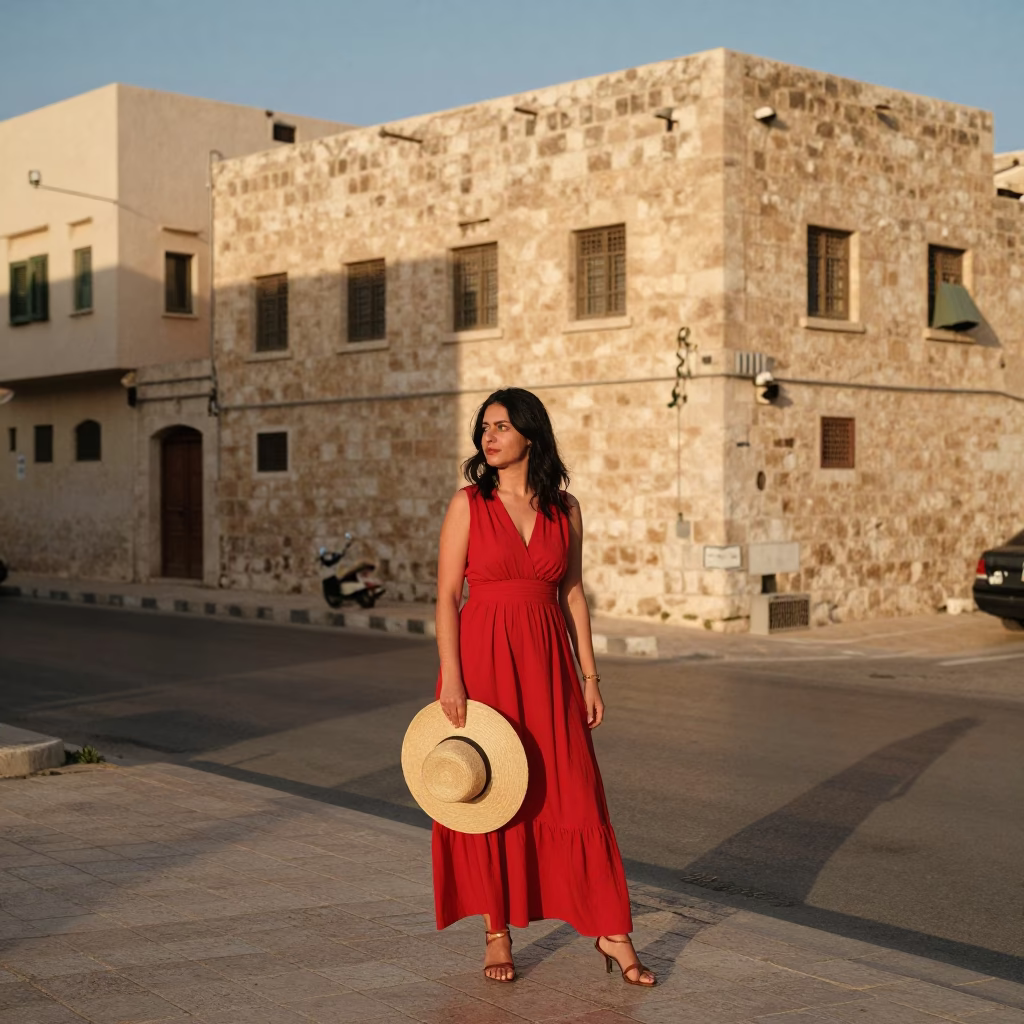 Amman Jordan Honeyed Evening Light High Fashion Street Style Candid Moment in in Amman, Jordan