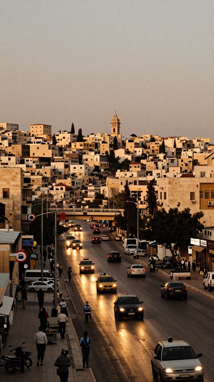 Amman Jordan Honeyed Evening Street Scene with Traffic and Local Details in in Amman, Jordan