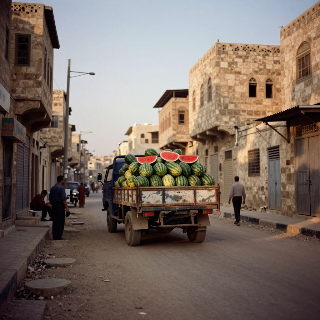 Amman Jordan Late Afternoon Street Scene with Truck and Watermelons in in Amman, Jordan