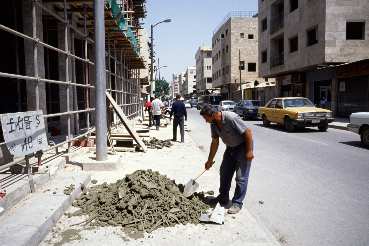 Amman Jordan Midday Street Scene with Construction Scaffold and Key Blank Detail in in Amman, Jordan