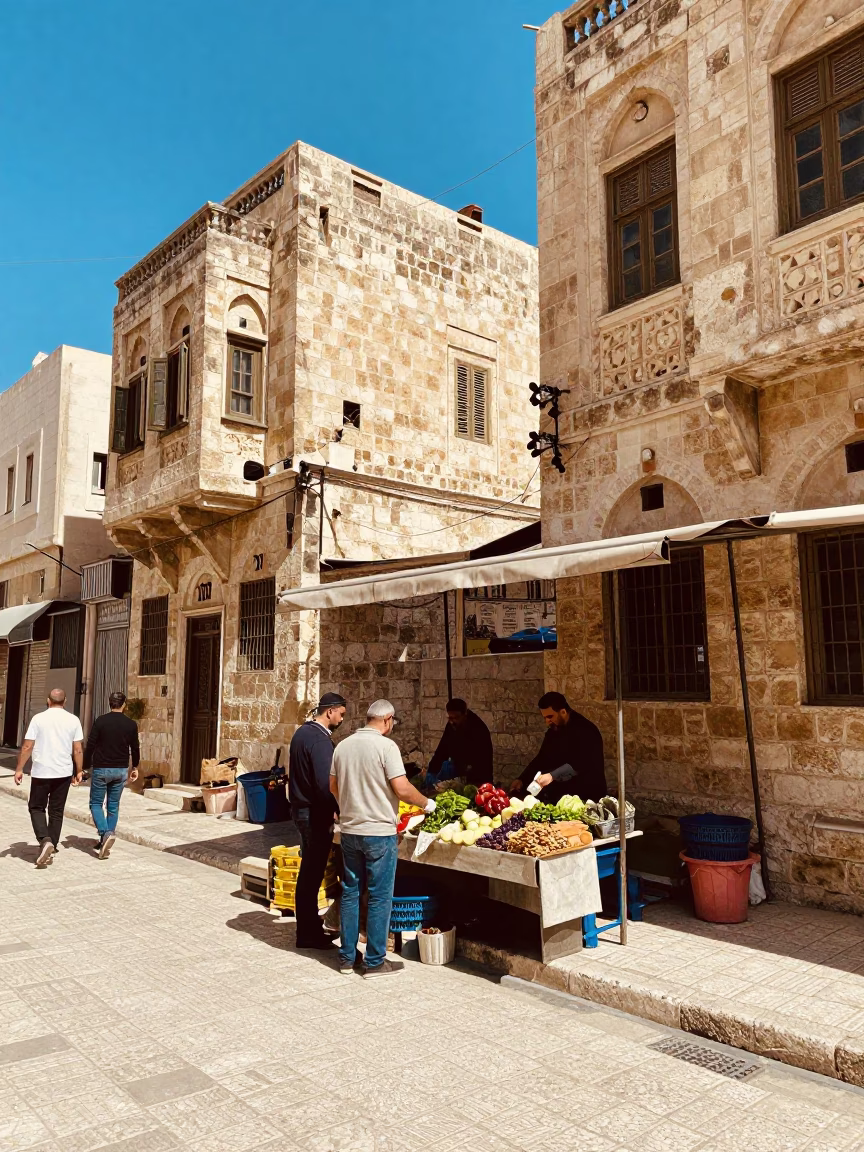 Amman Jordan Midday Street Scene with Traditional Architecture and Local Life in in Amman, Jordan