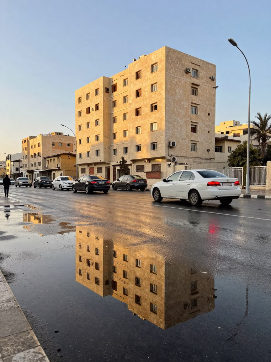 Amman Jordan Morning Street Scene with Hotel Reflections and Traffic in in Amman, Jordan
