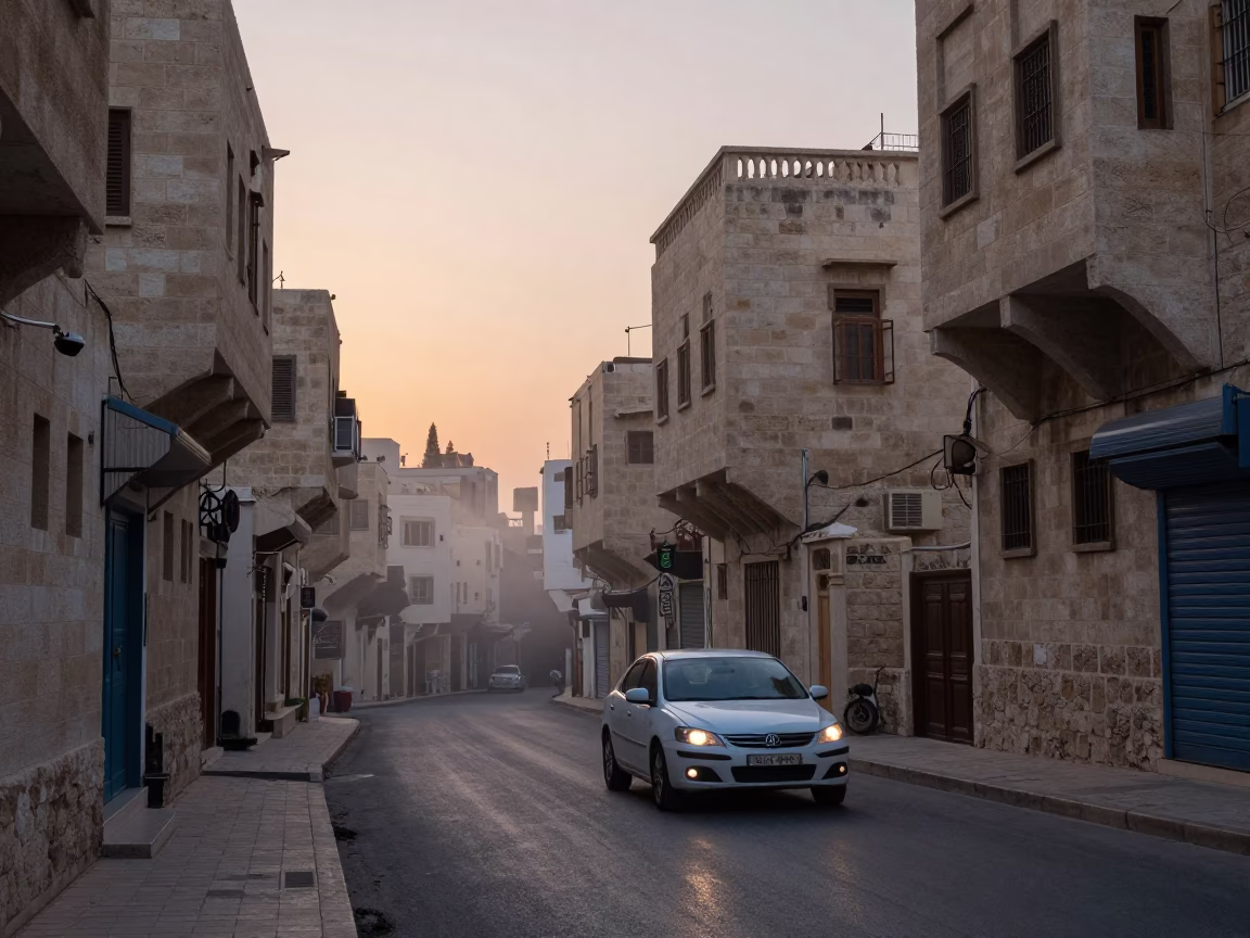 Amman Jordan Nautical Dawn Street Scene with Concrete Architecture and Local Life in in Amman, Jordan